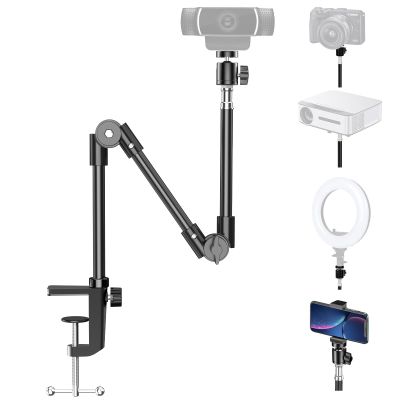 KDD Webcam Stand Camera Mount with Phone Holder, 22 Inch Foldable Flexible Gooseneck Cell Phone Clamp & Table Projector Mount, for Logitech C922 C930e C920S C920 C960 Brio 4K, Gopro Hero 8 7 6 5