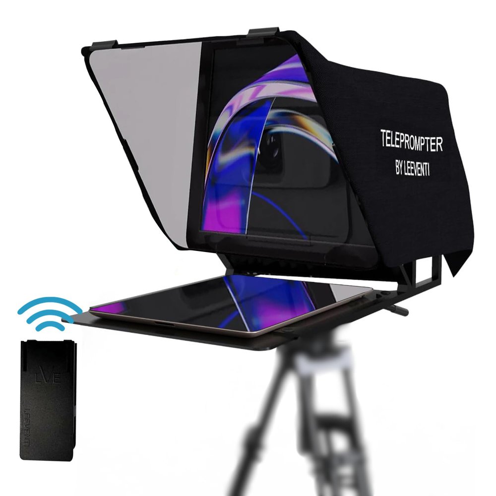 Leeventi Teleprompter 4.0 12" Compatible with iPad, Tablet, Smartphone and DSLR Camera, Remote or App Control, Compatible with Android and iOS, Ideal for Video Recording, Aluminum Alloy