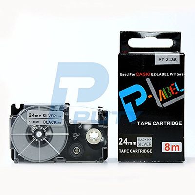 IDIK 1Pack XR-24SR/PT24SR Label Tape for Casio 248mm Black on Silver Compatible for EZ Label Makers KL-7000EDU/KL-750KR/KL-P1000