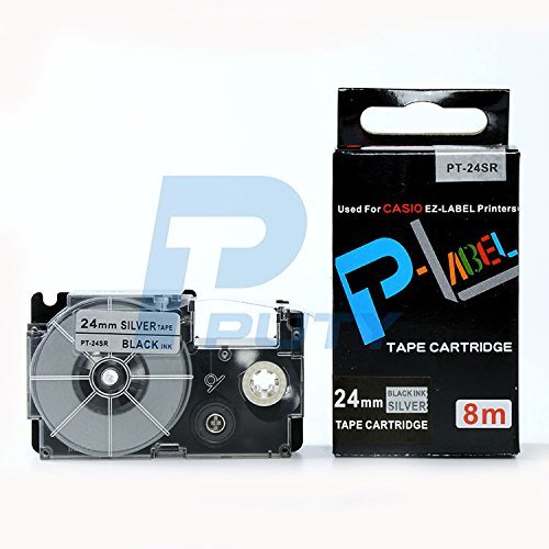 IDIK 1Pack XR-24SR/PT24SR Label Tape for Casio 248mm Black on Silver Compatible for EZ Label Makers KL-7000EDU/KL-750KR/KL-P1000