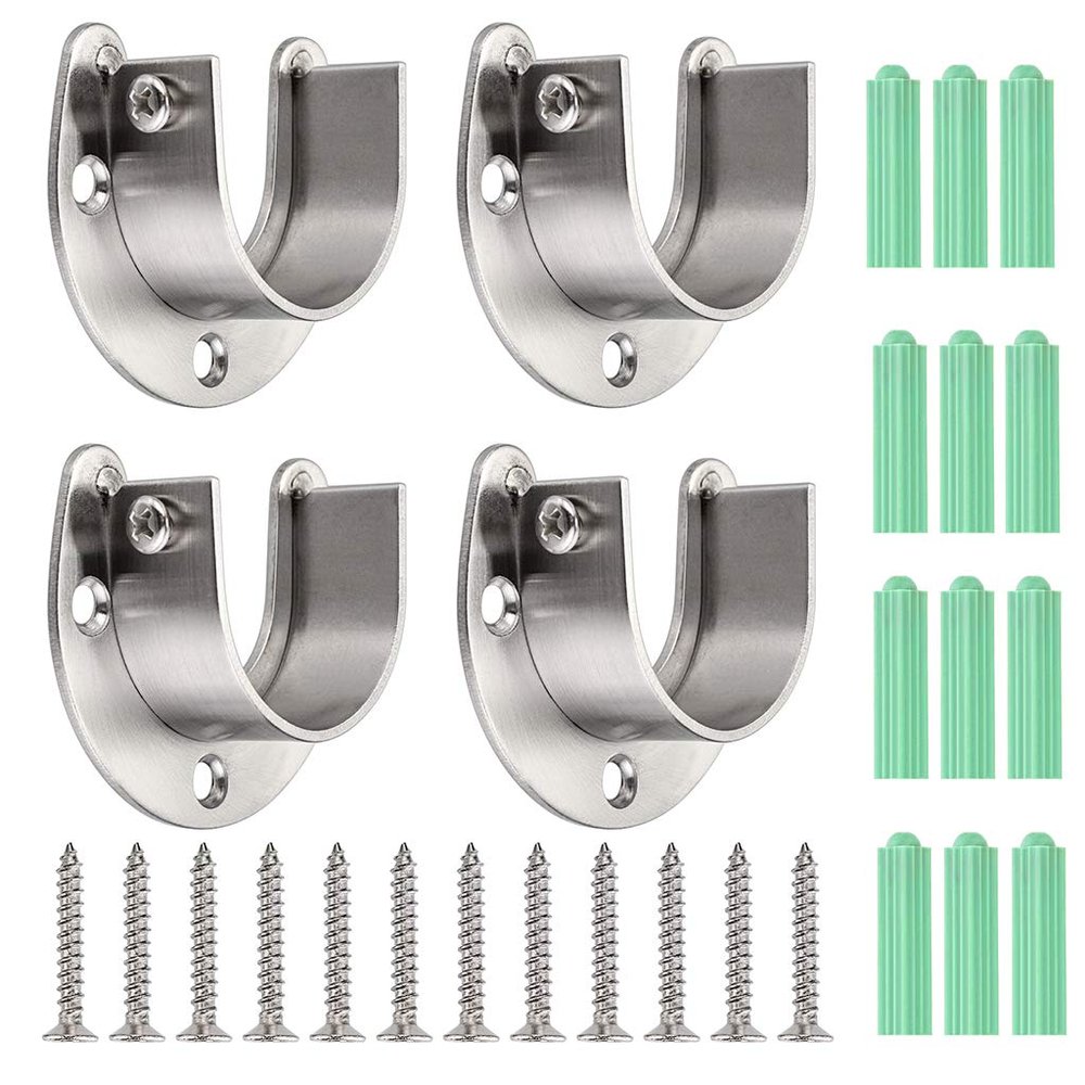 OwnMy 4 Packs Closet Rod End Supports Brackets 1-1/2" Diameter, Silver