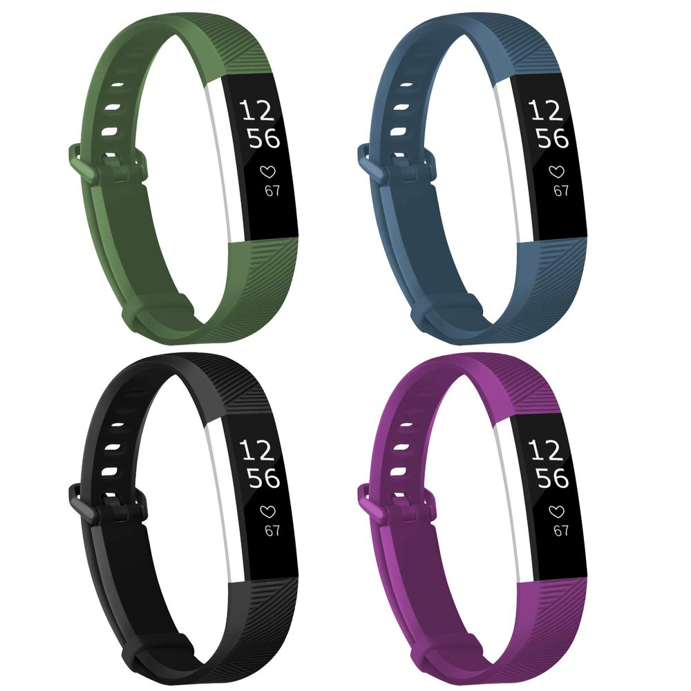 Fcloud 4Pcs Sport Watch Bands Compatible with Fitbit Alta/Fitbit Alta HR Soft Water Proof Fitness Straps for Women MenDark Green,Slate,Black,Purple Small