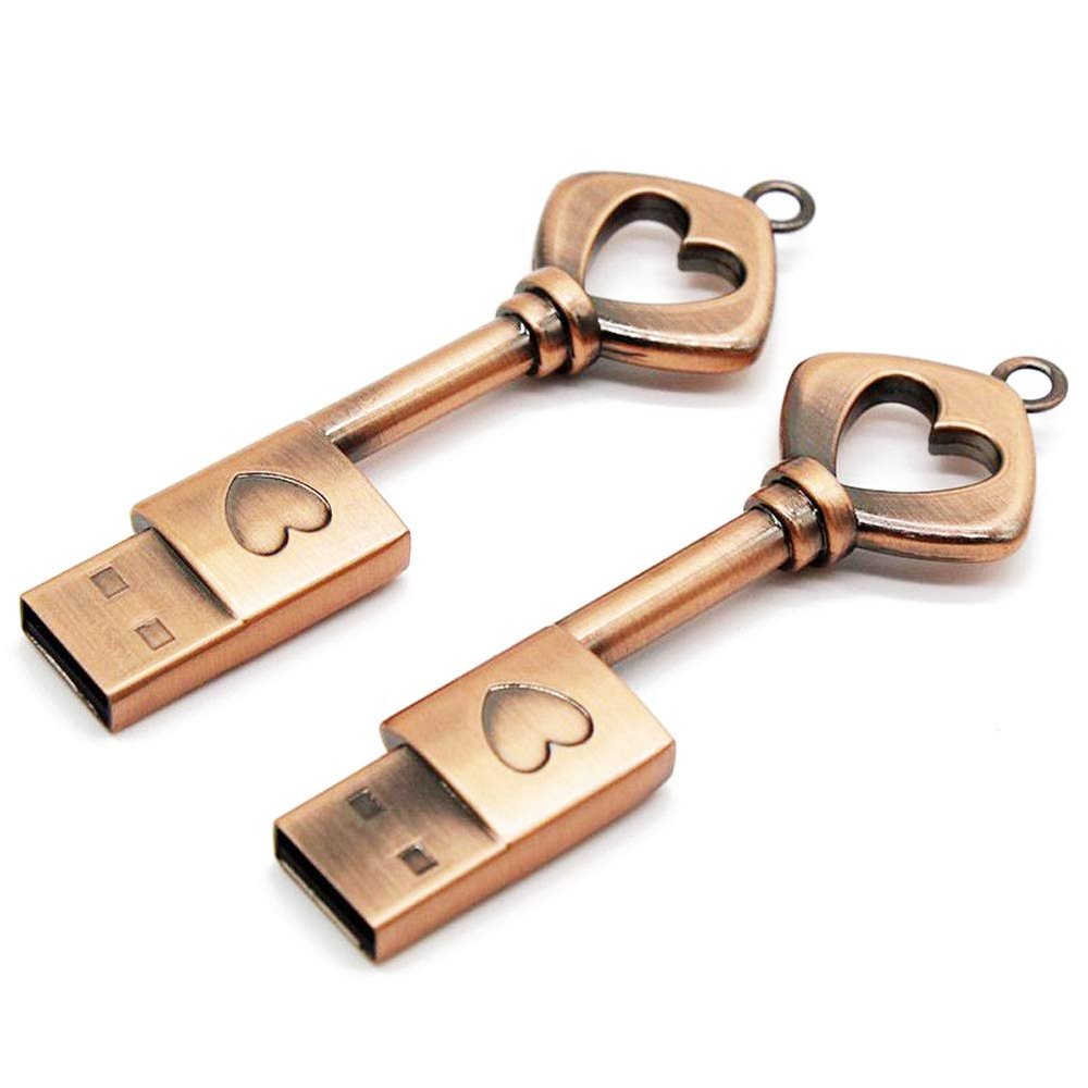 2 X 64GB USB 2.0 Flash Drive Ciway Memory Stick Retro Metal Love Heart Key Shaped Thumb Pen Drive(64GB,2PCS)