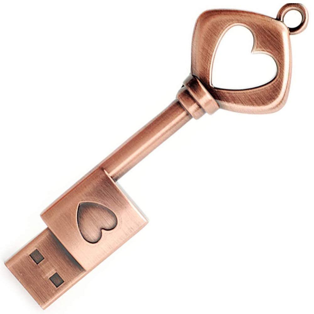 32GB USB 2.0 Flash Drive Ciway Memory Stick Retro Metal Love Heart Key Shaped Thumb Pen Drive(32GB,1pc)