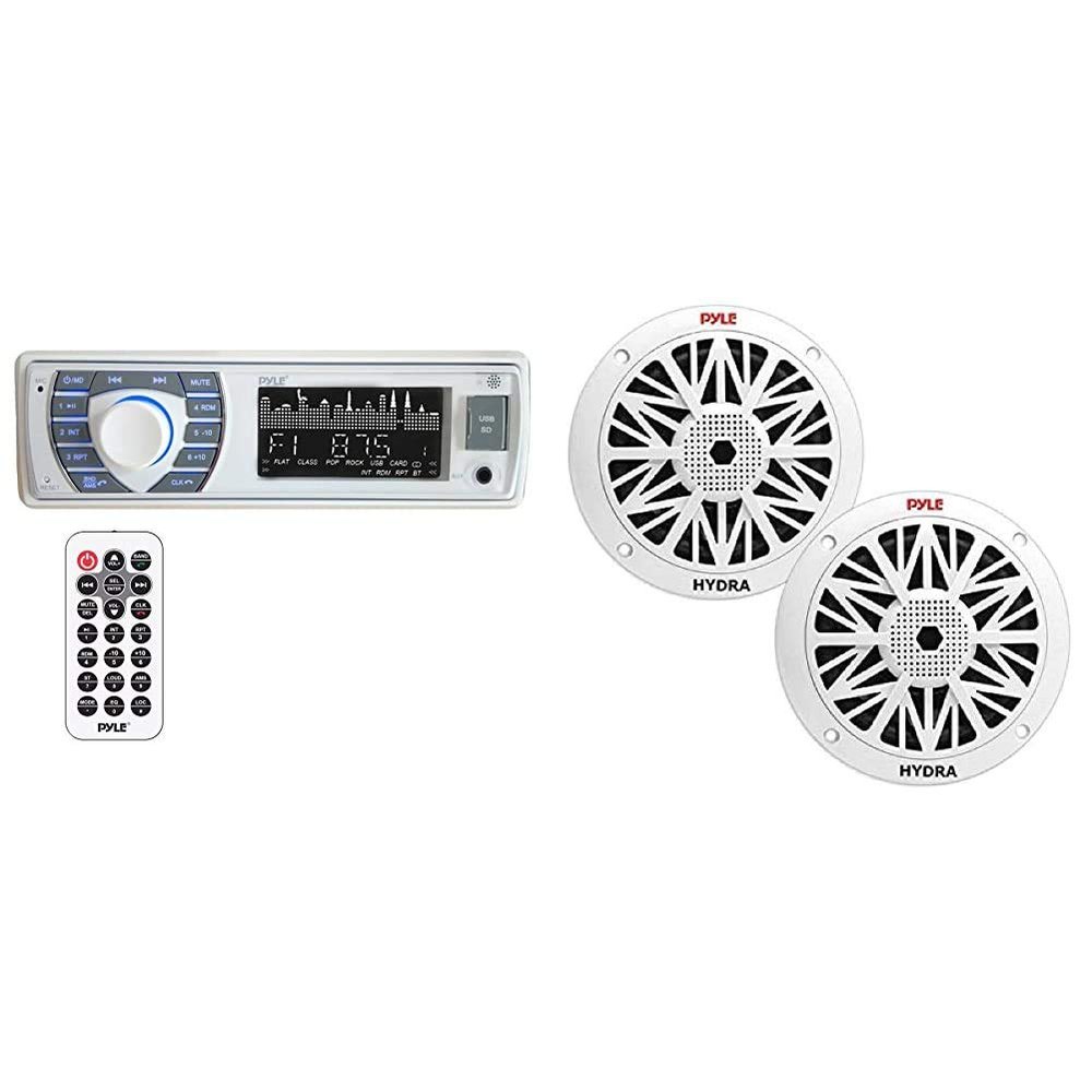 Pyle Bluetooth Marine Receiver Stereo + Pyle 6x9 Inch Dual Marine Speakers | Waterproof Boat Audio System