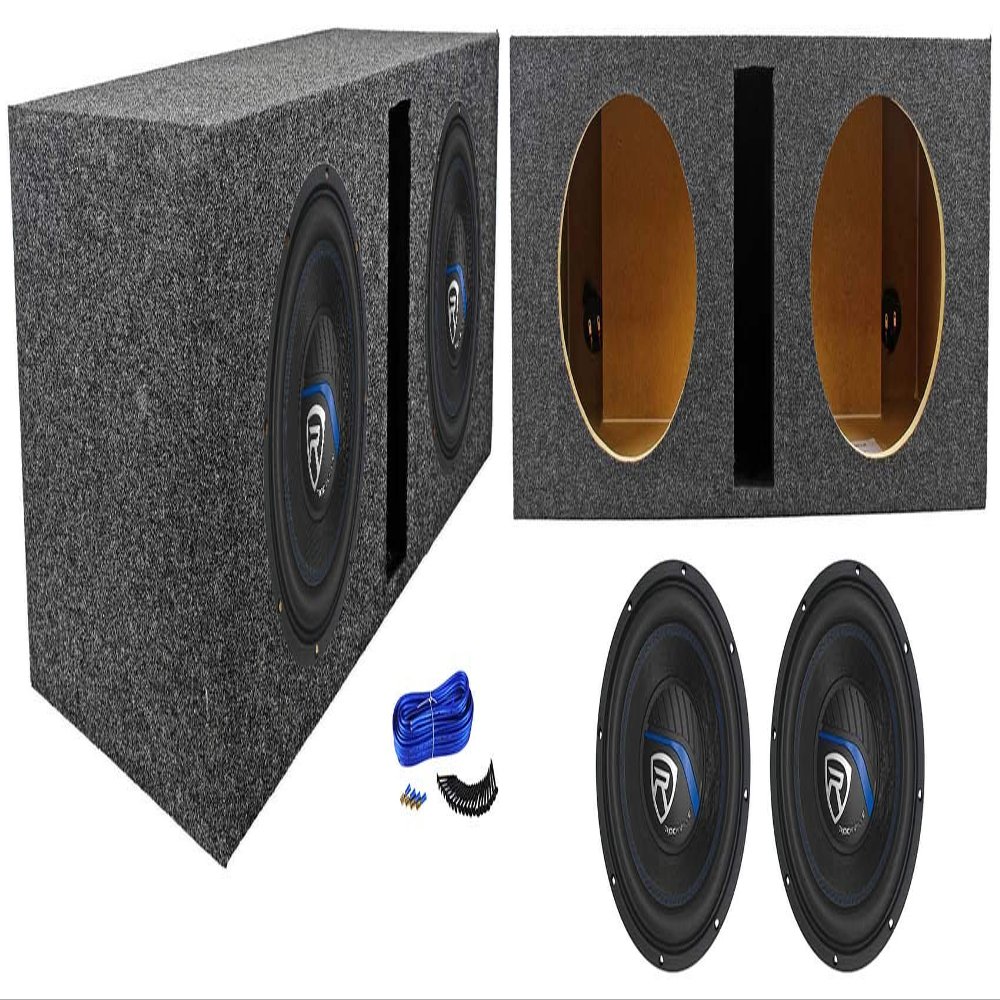 (2) Rockville K5 W10K5S2 10" 1200 Watt Car Subwoofers+Vented Sub Box Enclosure