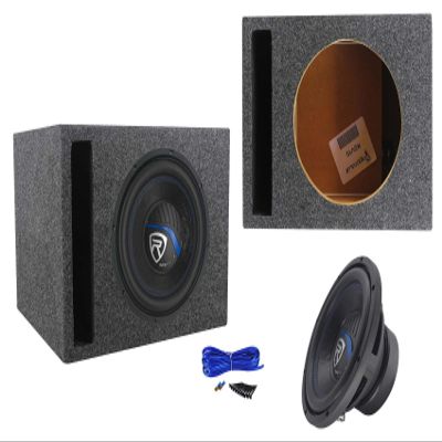 Rockville K5 W10K5S4 Bundle: 10 in 1200-Watt Peak/300-Watt RMS 4 Ohm Car Subwoofer, RSV10 1.0 cu.ft. 3/4 in MDF Vented Enclosure Box, 14 AWG Wire, Spade Terminals, 5-Items