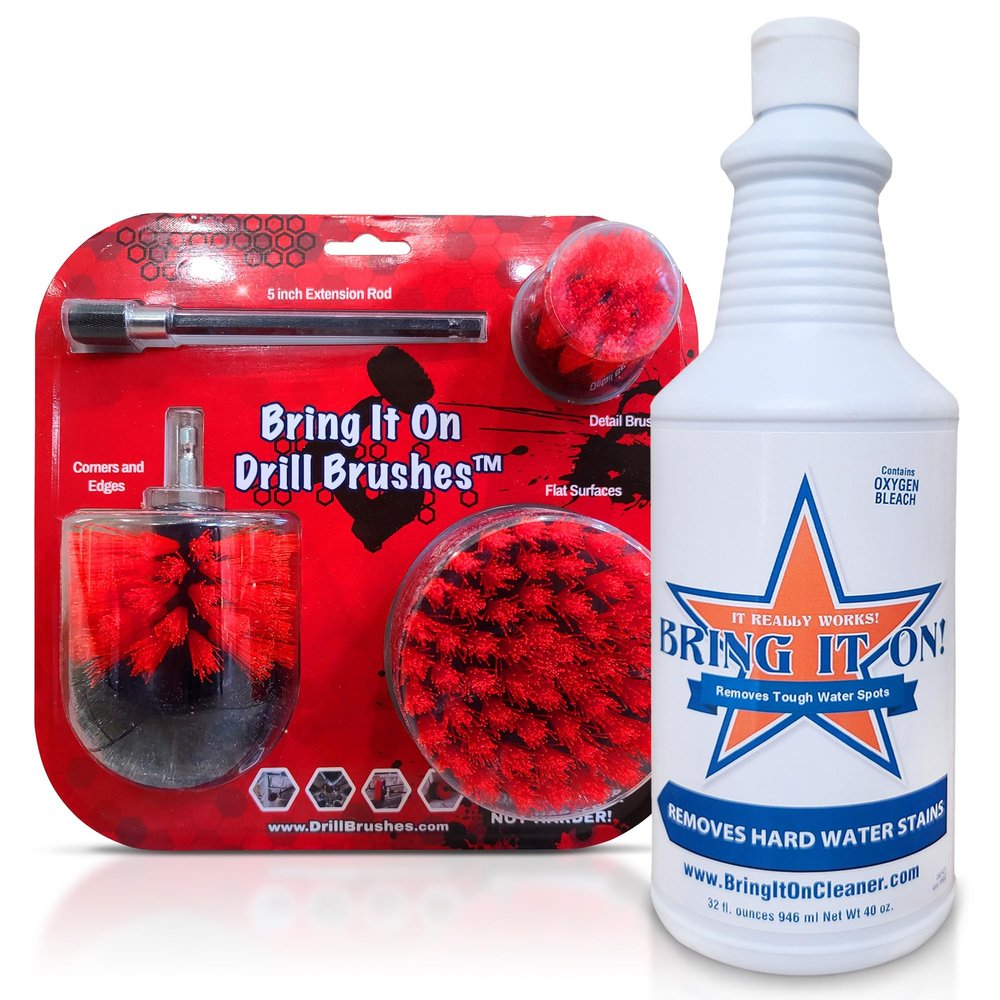 Bring It On Cleaner Drill Brush Attachment Set Three Brushes| Power Scrubber Brush Cleaning Kit | Plus 6 Inch Extension, Use On Grout, Cars, Bathroom Surfaces, Tile, Baseboard, Shower and Tubs