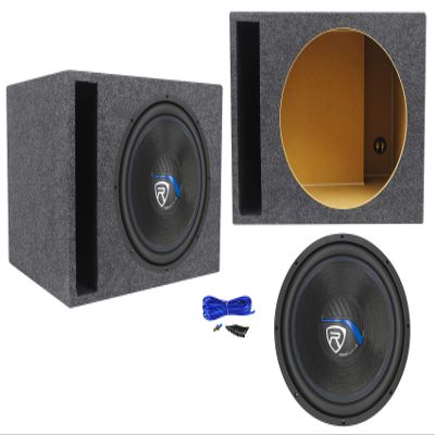 Rockville W15K5S4 Bundle: 15 in 2000W Peak/1000W Program/500W RMS 4-Ohm Car Audio Subwoofer, RSV15 2.6 cu ft Vented Sub Box Enclosure, Includes Screws, 14 AWG Speaker Wire & Spade Terminals, 2-Items