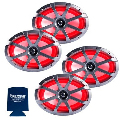 Memphis Audio LED Marine Speaker Pack: 2 Pairs of MXA69L 6x9 Marine Grade, Included Black and White Grills with RGB LED - 2 Pair