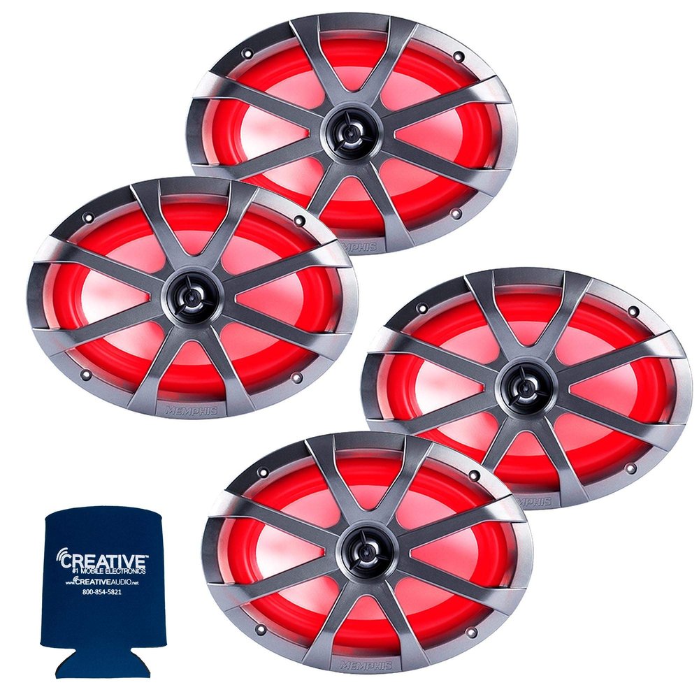 Memphis Audio LED Marine Speaker Pack: 2 Pairs of MXA69L 6x9 Marine Grade, Included Black and White Grills with RGB LED - 2 Pair