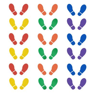 18 Pairs 36 Prints Colorful Kids Size Shoes Footprint Stickers Footprint Decals for Office School Floor Wall Stairs to Guide Directions, 6 Colors
