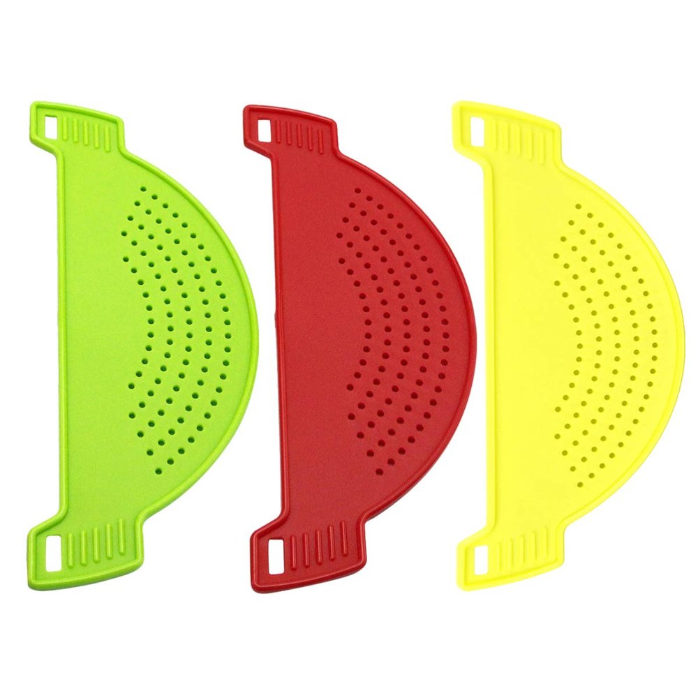 Hemoton 3pcs Pan Pot Strainer Colander, Plastic Pasta Strainer Hand Held Pot Drainer with Handle, Kitchen Food, for Pasta, Fruit, Vegetable, Noodles, Bowl, Pan