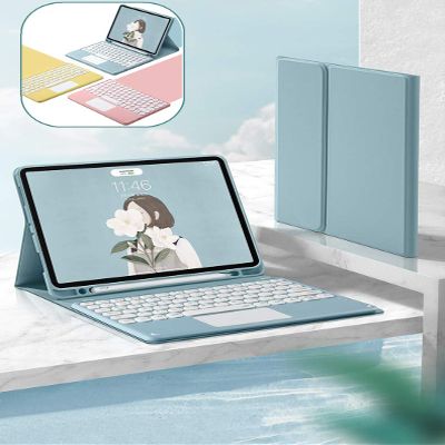 PODITAGI for iPad iPad5/iPad6/iPad Air/Air2/Pro9.7 inch Keyboard Case with TouchpadFashion Round Key Built-in Pencil Holder Bluetooth Wireless Keyboard(iPad5/iPad6/iPad Air/Air2/Pro9.7, Fog Blue)