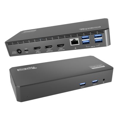 Plugable USB C Triple Display Docking Station | 100W PD, 3x HDMI (1x 4K 30Hz, 2x 1080p 60Hz), 6x USB 5Gbps Ports | Windows, macOS, ChromeOS Compatible - Enhance Productivity with Multi-Monitor Support