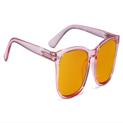 Blue Blocking Reading Glasses with Orange Lens - Square Computer Readers Women (Pink,+1.50)