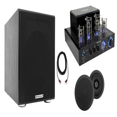 Rockville BluTube LED Black Tube Amp with HC55 Speakers and 8" Subwoofer