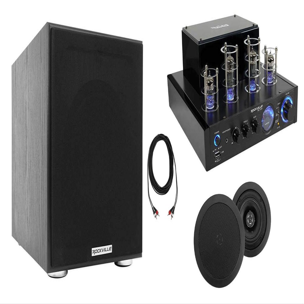 Rockville BluTube LED Black Tube Amp with HC55 Speakers and 8" Subwoofer