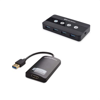 Cable Matters KVM Switch Kit with 4 Port USB 3.0 Switch Hub and USB to HDMI Adapter for Keyboeard, Mouse, and Monitor
