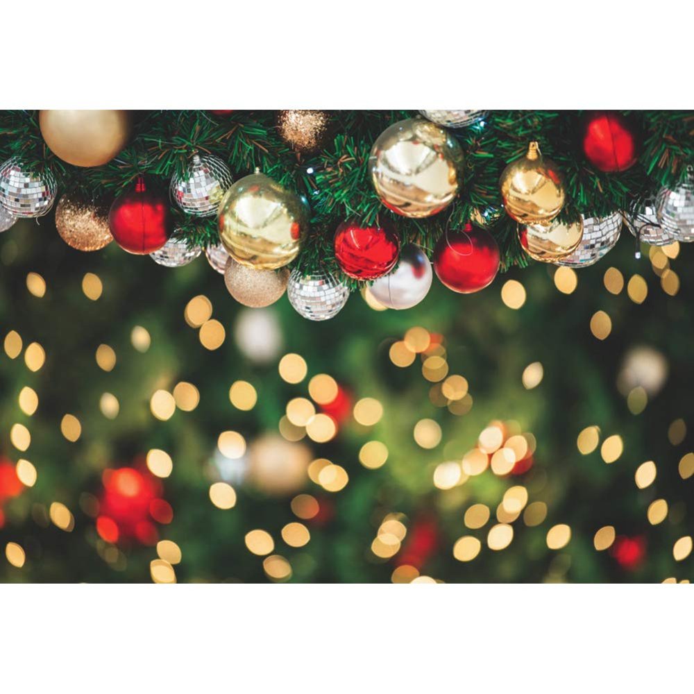 DORCEV 12x8ft Merry Christmas Photography Backdrop Xmas Tree Gold Red Berry Blurry Sparkle Bokeh Background Winter Leisure Family Party Kids Adults Portraits Photo Studio Props Wallpaper