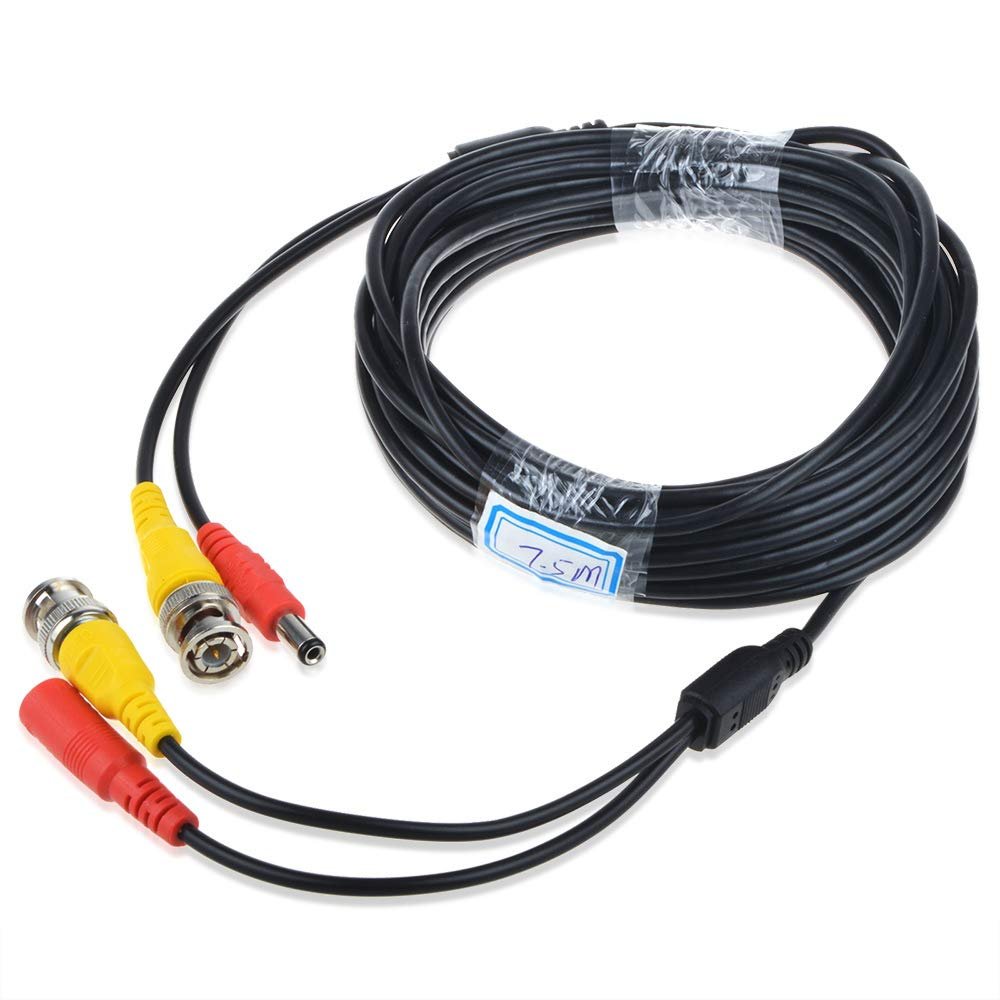 PKPOWER 25ft Black BNC Connector Video Power Wire Cord for Q-See Camera Cable QT5440 QT228