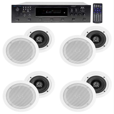 Technical Pro H12X500UBT 6000w 6-Zone 12-Speaker Bluetooth Home Theater Receiver Receiver Bundle with Pair Rockville HC55 White 5.25" 300 Watt in-Ceiling Home Theater Speakers 8 Ohm