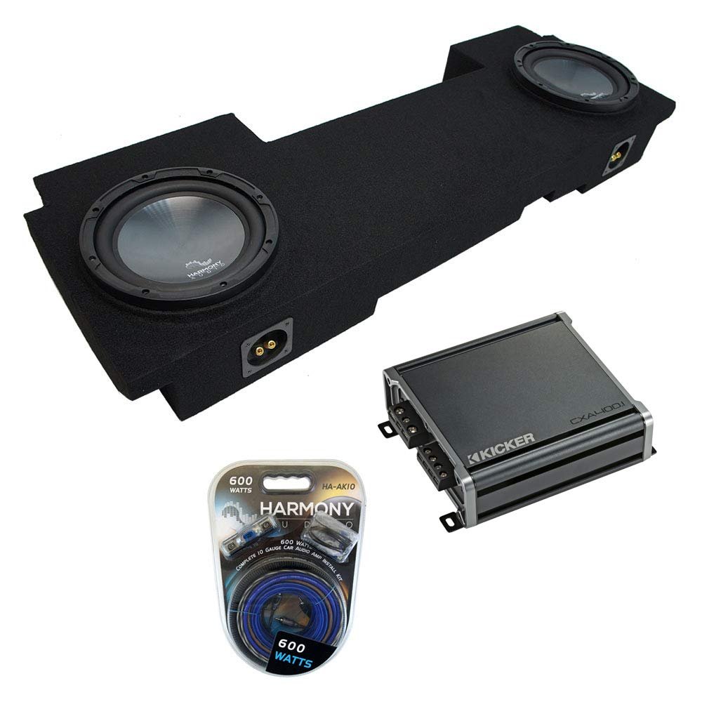 Harmony Audio Compatible with 2002-2013 GMC Sierra HD Crew Truck Bundle R104 Dual 10" Sub Box & CXA400.1 Amp