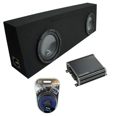 Harmony Audio R124 Bundle with Universal Regular Cab Truck Dual 12" Black Sub Box & CXA400.1 Amp
