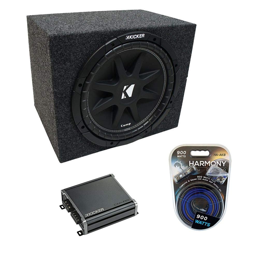 American Sound Connection ASC RF110H Universal Car Audio Single 10" Sealed Subwoofer Rear Angle Sub Box Enclosure 5/8" MDF Wood, 43C104 10" Comp C10 Series Sub