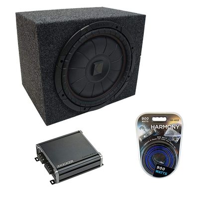 ASC RF110H Universal Audio Single 10" Sealed Subwoofer Rear Angle Sub Box Enclosure 5/8" MDF Wood, 43CVT102 10" CompVT CVT10 400W RMS 2 Ohm SVC Subwoofer and 46CXA4001 Class D Mono 800W Peak Sub Amp