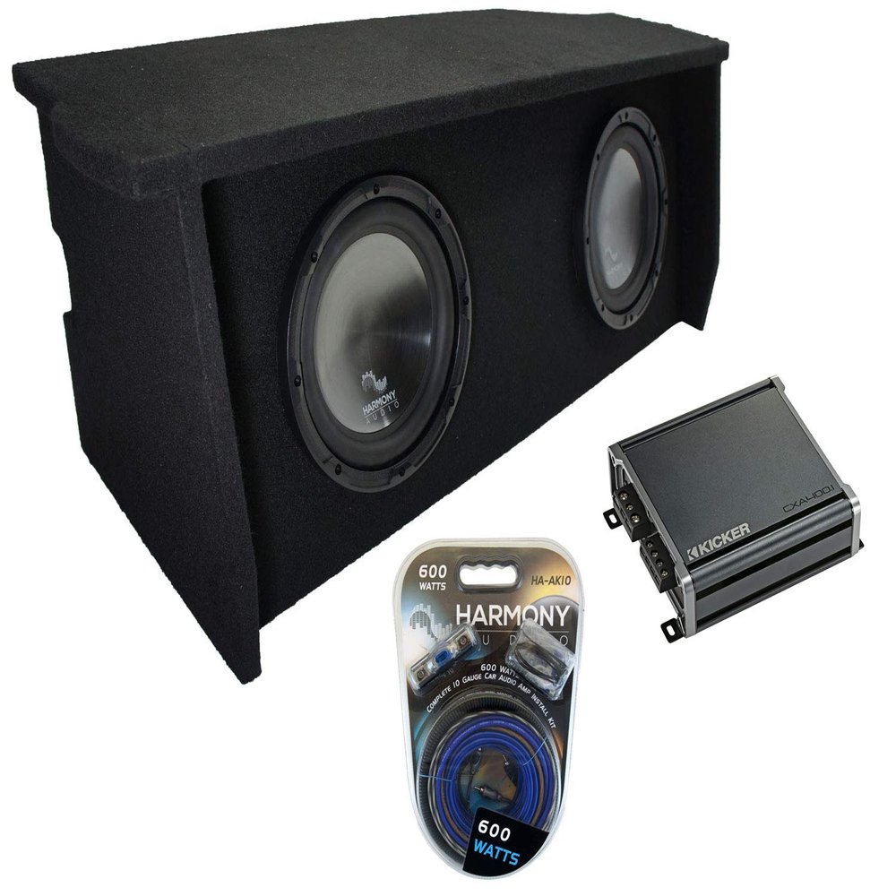Harmony Audio HA-R104 Compatible with 2007-2018 Jeep Wrangler 2 Door Rhythm Series 10", 46CXA4001 Class D 800W Peak Sub Amp and JW2X10-0717-AR Dual 10" Sub Box with Amp Rack