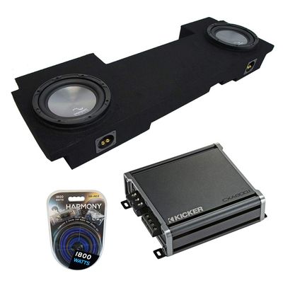 Harmony Audio Compatible with 2002-2013 Chevy Silverado HD Crew Truck Bundle A102 Dual 10" Sub Box & CXA800.1