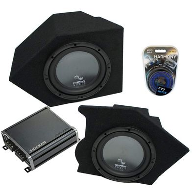 Harmony Audio HA-R104 Compatible with Chevy Camaro Coupe 1993-2002 Rear Pocket Rhythm Series 10" Sub, 46CXA4001 Car Audio Class D Mono 800W Peak Sub Amplifier and SIDEPKT1X10 10" Custom Sub Box