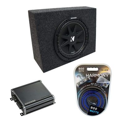 American Sound Connection Kicker Bundle Universal Regular Standard Cab Truck Kicker Bundle Comp C10 Single 10" Sub Box Enclosure & CXA400.1