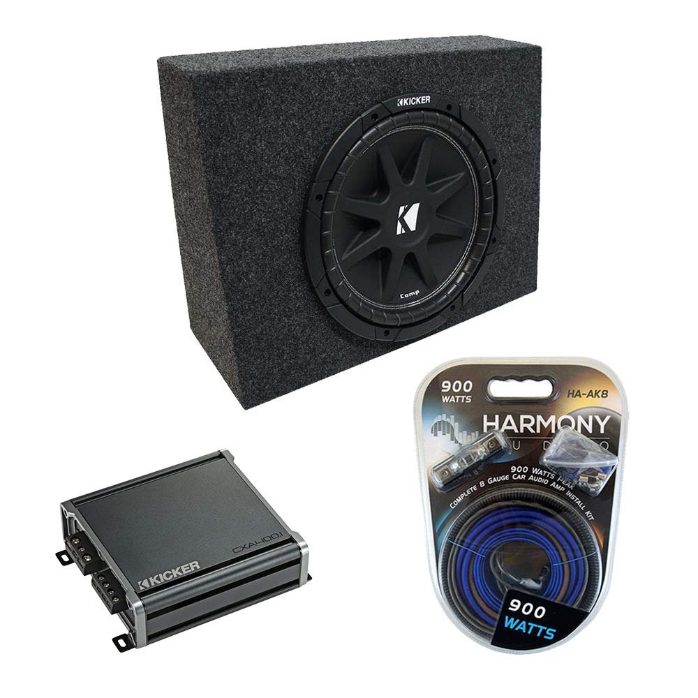 American Sound Connection Kicker Bundle Universal Regular Standard Cab Truck Kicker Bundle Comp C10 Single 10" Sub Box Enclosure & CXA400.1