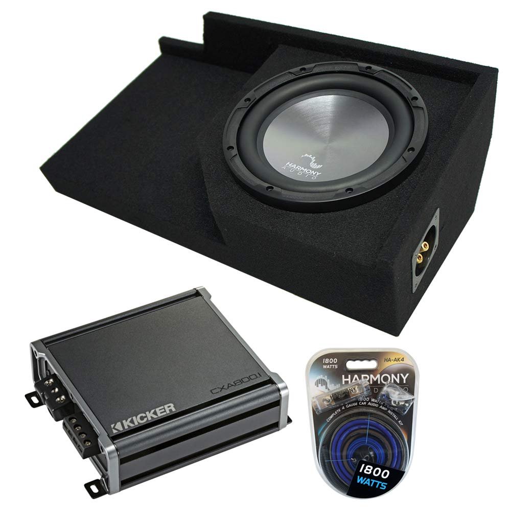 Harmony Audio A102 Compatible with 1988-1998 GMC Sierra Ext Cab Truck Bundle Single 10" Sub Box & CXA800.1