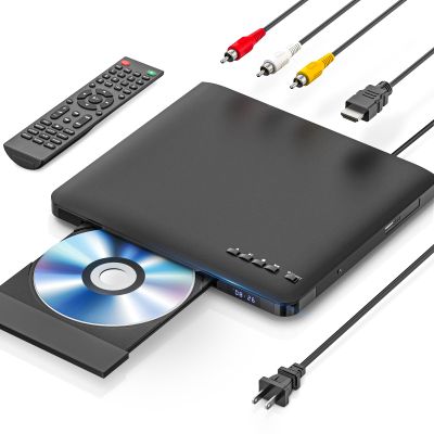 Ultra Slim DVD Player, Thin HDMI AV DVD Players for TV, 0.6 Inch Design with Region Free & Colourful HD Pixels, Supports USB Playback, NTSC/PAL DVD Player with HDMI & RCA Cables, Remote Control.
