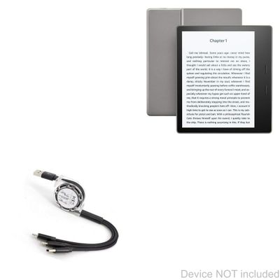 BoxWave Cable Compatible with Amazon Kindle Oasis (2nd Gen 2017) - AllCharge miniSync, Retractable, Portable USB Cable - Jet Black