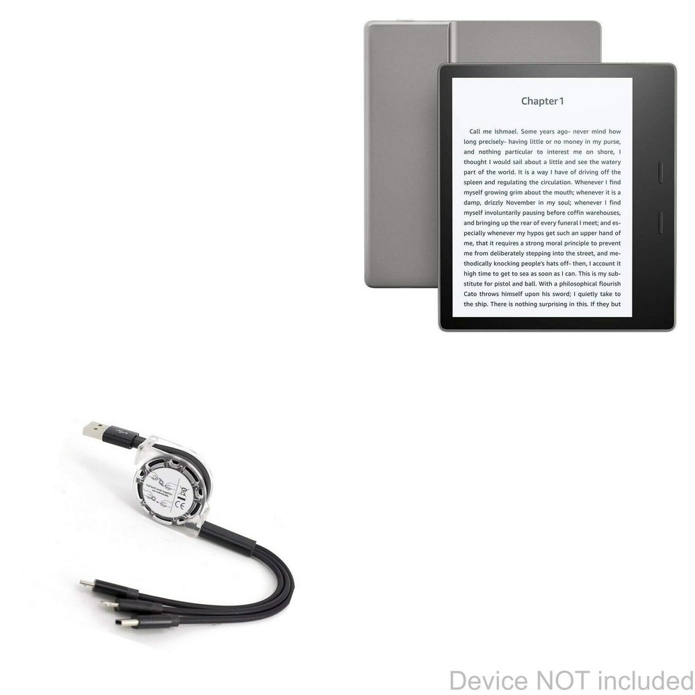 BoxWave Cable Compatible with Amazon Kindle Oasis (2nd Gen 2017) - AllCharge miniSync, Retractable, Portable USB Cable - Jet Black
