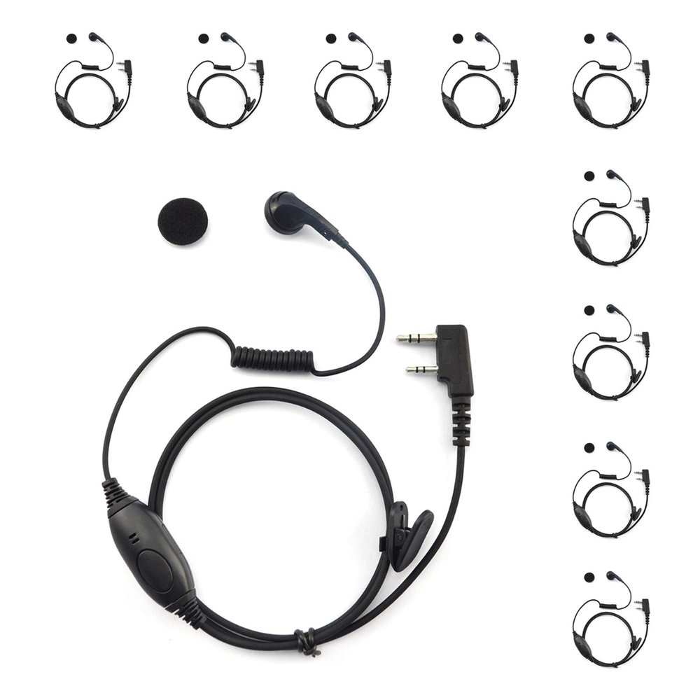 [10-Pack] Single Earbud Headset with PTT Button Mic Compatible with Kenwood, Retevis & Other Two-Way Portable Radios TK-3160 H-777 UV-5R RT22