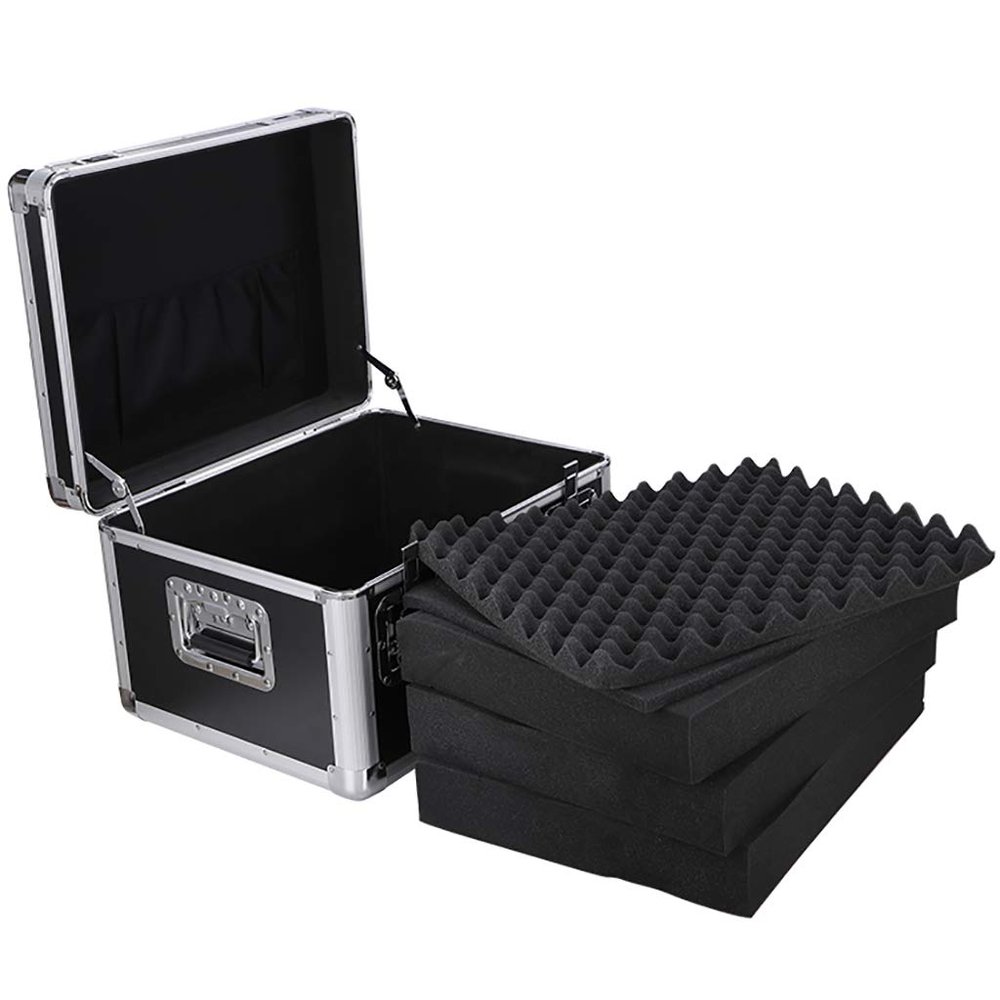 Aluminium Hard Flight Case, Portable Tool Storage Carrying Case with Padded Foam Lockable Equipment Case Black Camera Transport Box