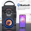 Aesackir Portable Big Bluetooth Speakers with Light, Wireless with Subwoofer, FM Radio, LED Lights, EQ, Booming Bass, Bluetooth 4.2 Stereo Loud Outdoor/Indoor Retro, for Home, Camping, Travel, Black view 2