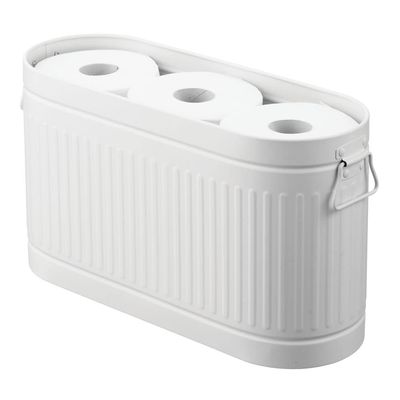 mDesign Large Steel Free Standing Toilet Paper Organizer, 6-Roll Tissue Storage Holder Container Bin for Bathroom Floor, Fits Under Sink, Vanity, Shelf, In Cabinet, or Corner, Oscar Collection - White