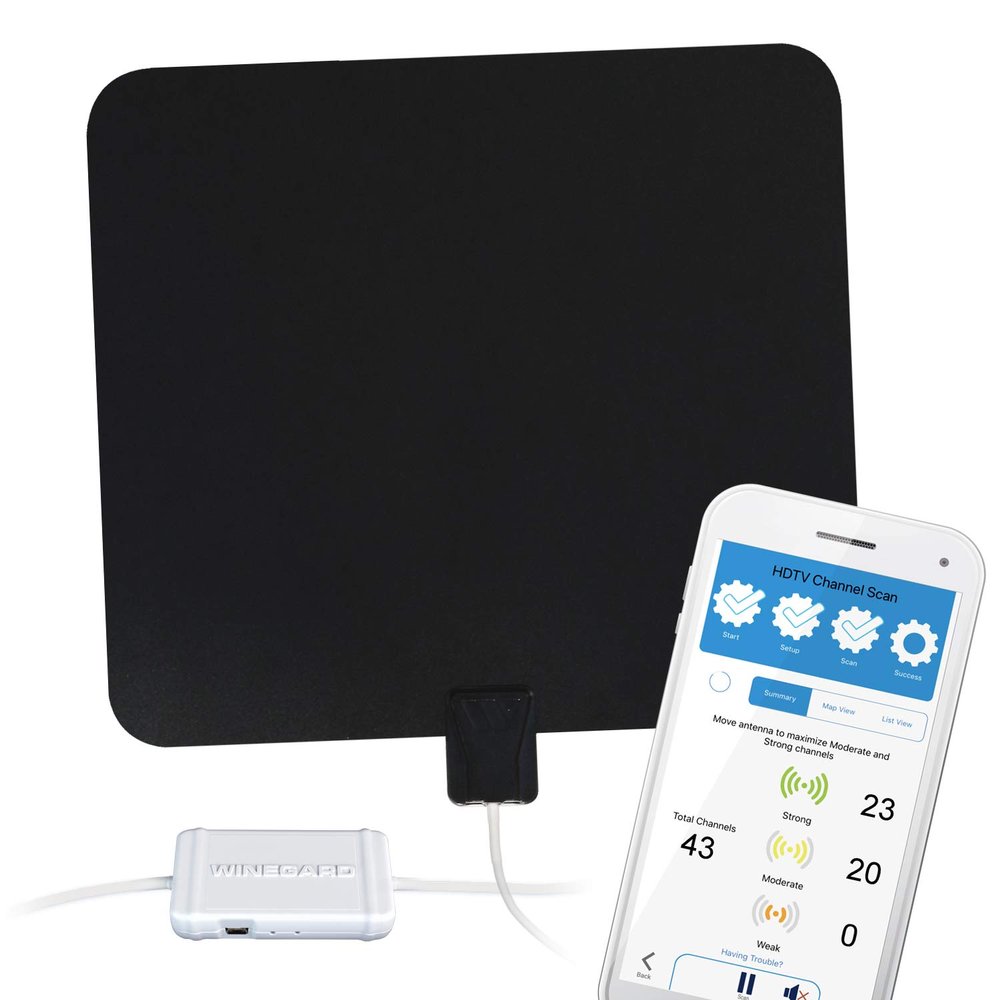 Winegard FlatWave Amped Pro HDTV Indoor TV Antenna  Bluetooth Signal Meter, Integrated Channel Finder, Up to 60 Mile Range, TH-3000