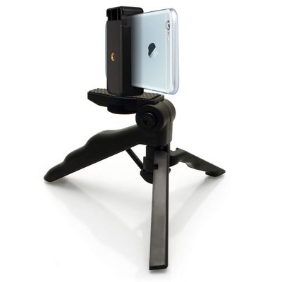 Acuvar 2 in 1 6.5" Inch Adjustable Tabletop Steady-Shot/Hand Grip Tripod with Smartphone Mount for All Smartphones and DSLR Cameras & Camcorders Works As Desktop or Handheld + Microfiber Cloth