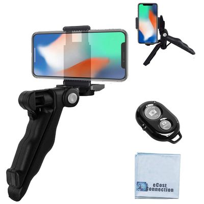 6.5" Inch Adjustable Tabletop Steady-Shot/Hand Grip Tripod with Smartphone Mount & Wireless Remote for All Smartphones and DSLR Cameras & Camcorders + eCostConnection Microfiber Cloth
