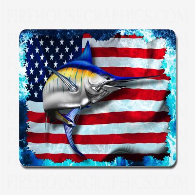 American Flag Blue Marlin Offshore Fishing Sticker Decal (5"x8")