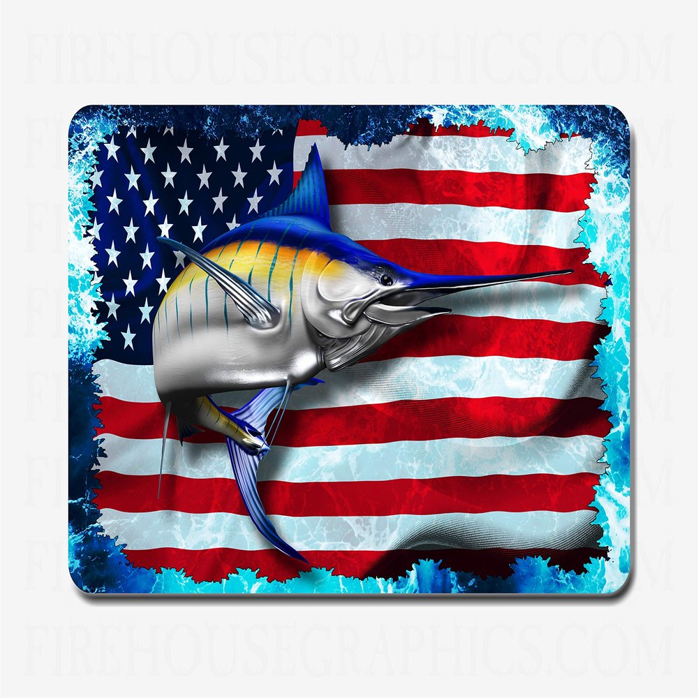 American Flag Blue Marlin Offshore Fishing Sticker Decal (5"x8")