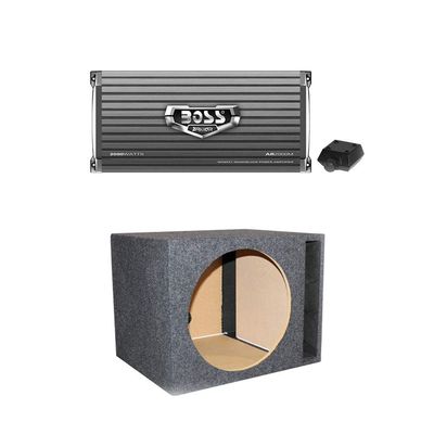 Boss Armor AR2000M 2000 Watt Monoblock A/B Audio Amplifier with Bass Remote and QPower 15" Single Ported Vented Subwoofer Box Enclosure
