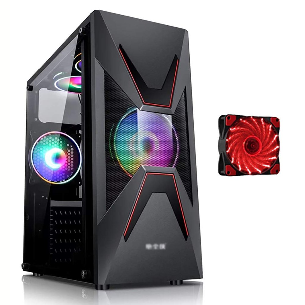 HDYD Gaming Case,Mid-Tower PC Gaming Case ATX/M-ATX/ITX - Front I/O USB 3.0 Port - Tempered Glass Side Panel- 4 Fan Position - Free red 15 Lights Fan (Size : 1 Fan)
